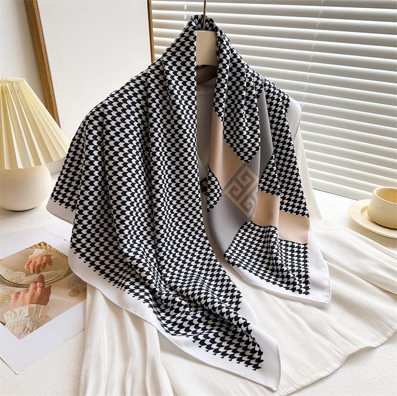 Women's Retro Twill Silk Scarf - 90cm Versatile Shawl for Travel & Sun Protection