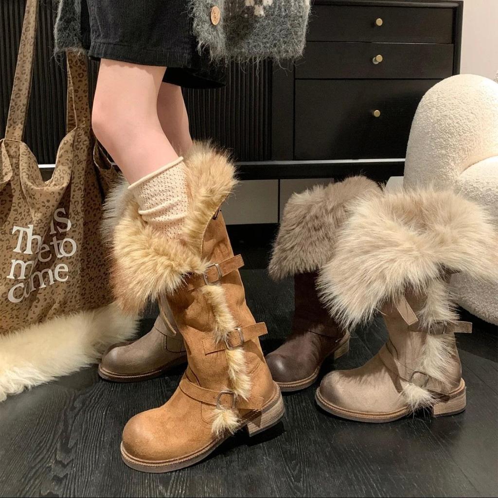 Women's Soft Elastic Winter Warm Anti Cold Lengthened Plush Snow Boots Thick Bottom Non-slip Wear Outdoor Leisure Sports Long Cotton Boots