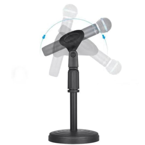 Desktop Microphone Stand with Microphone Holder, Adjustable Height, Black, Compact, Simple Design for Meetings and Speeches (1 Black Item)