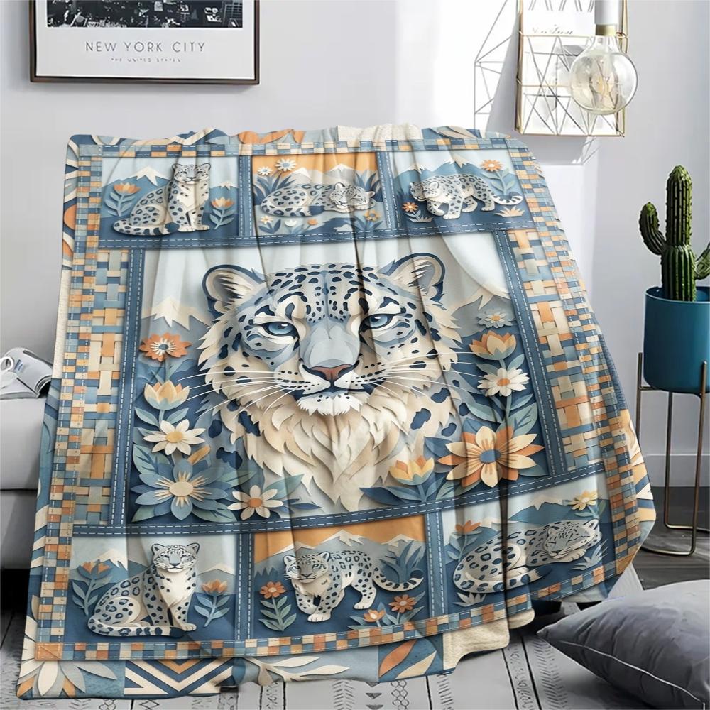 Snow Leopard Animal Print Flannel Blanket, High quality Comfortable for All Seasons, Home Decor, Warmth and Comfort, Perfect for Christmas Gifts125