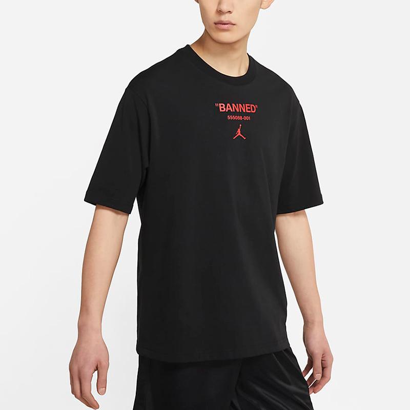 Jordan T Shirts Men's Black Crew Neck Moderate Straight Fit (Unisex) T-Shirts DM3545 010