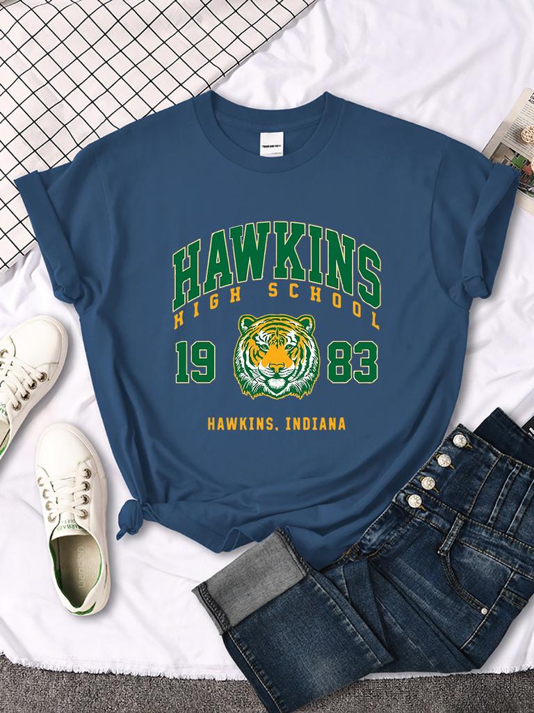 Hawkins High School 1983 Tryckt Dam T-shirt Nya Harajuku T-shirts Streetmode Streetwear Casual Rundhals Kläder