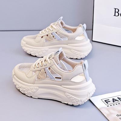 Damen Schuhe mit dicker Sohle, die die Körpergröße erhöhen, Sommer hohl atmungsaktiv Damen Schuhe Mesh All Match Sport und Freizeit Daddy Schuhe