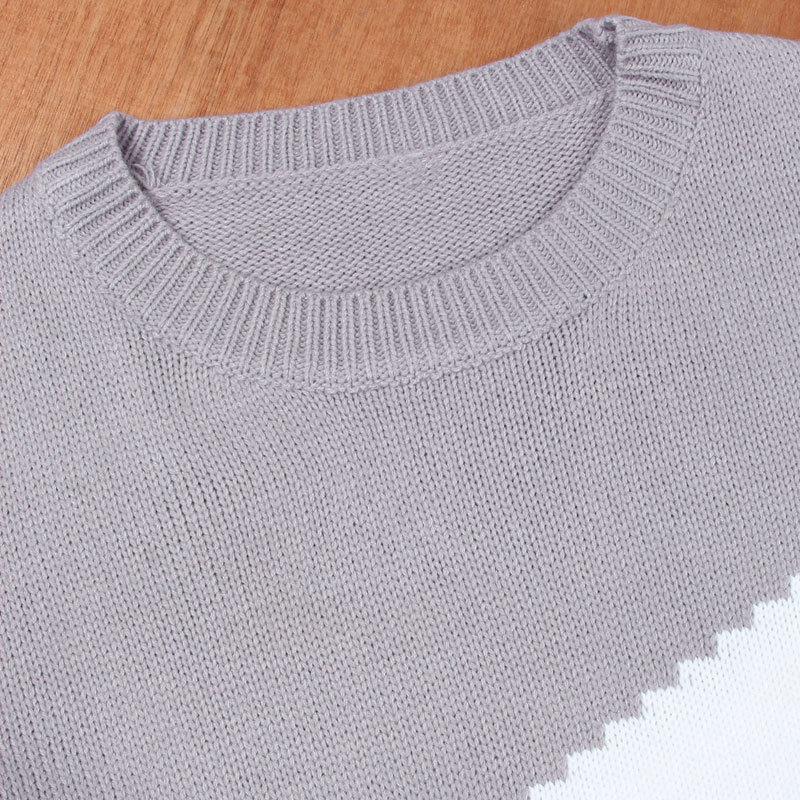 Damen Herbst- und Winter Farbblock Strickpullover mit lockerem Rundhalsausschnitt