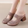 Women's Summer New Leather Hollow Out Block Heel Sandals Soft Sole Non Slip Baotou Outdoor Half Slippers High Heel Sandals