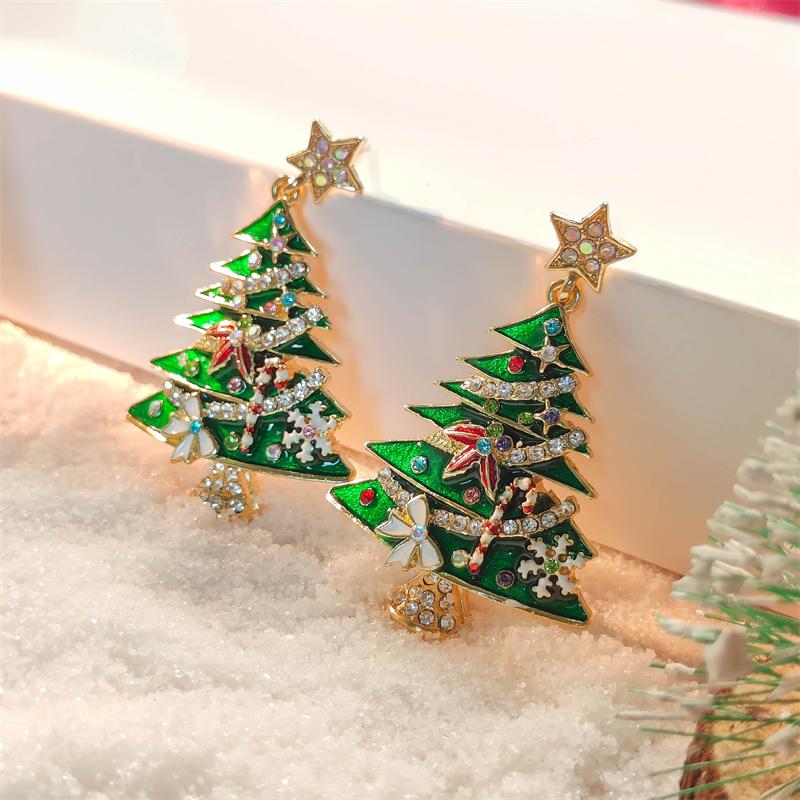 Grüne Tannenbaum Zirkon Kristall Stern Ohrstecker Ohrhänger Für Damen Weihnachtsfeier Schmuck Party Geschenk