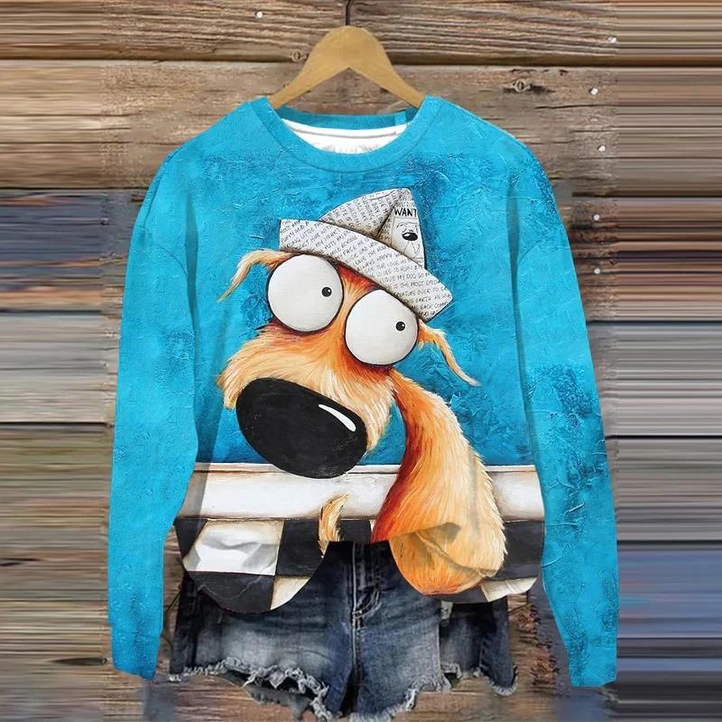 

Толстовка с принтом «Оливковая собака» для женщин, свободная толстовка с круглым вырезом и длинными рукавами, модный повседневный свитер с принтом «кавайная женская одежда» S