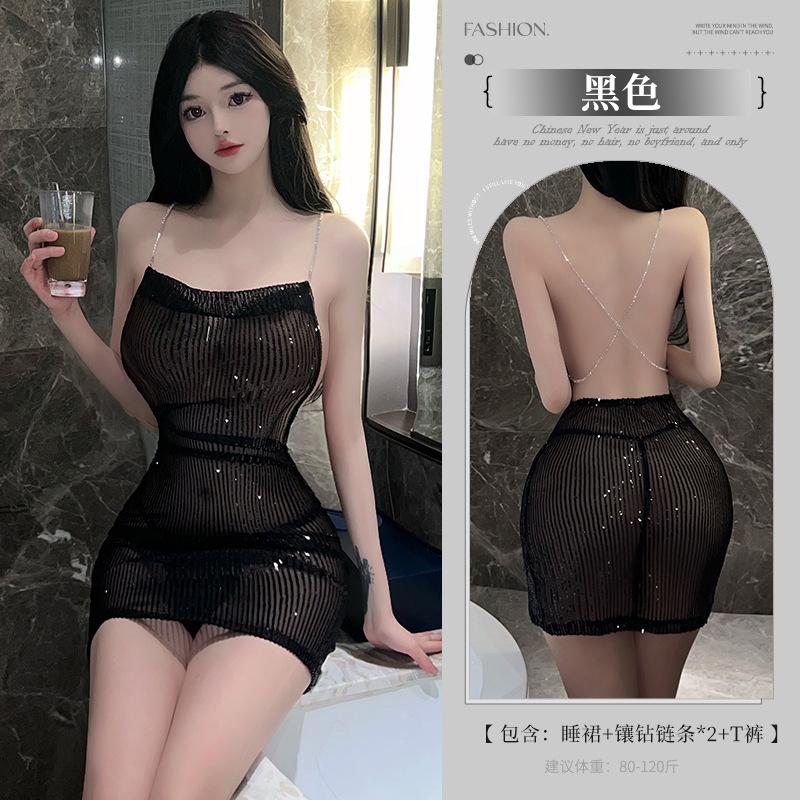 Sexy underwear female sexy shiny nightclub hot temptation halter suspender nightdress no-take pajamas