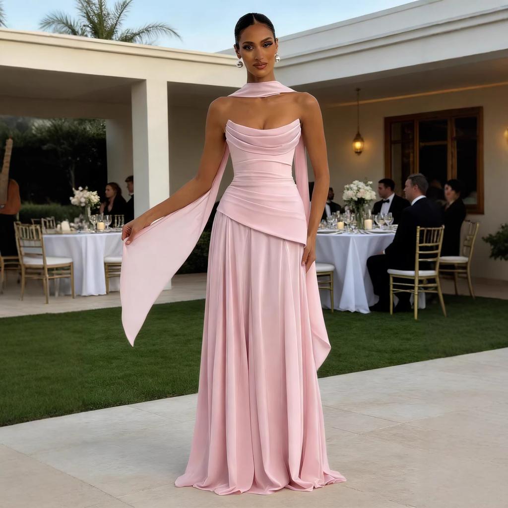 Elegant Celebrity Irregular Tube Top Strap Dress Women's Summer New French Sexy Split Dress