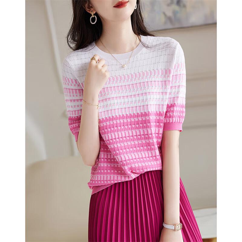 Demana Women's Color-block Jacquard Mid-Sleeve Knit Top