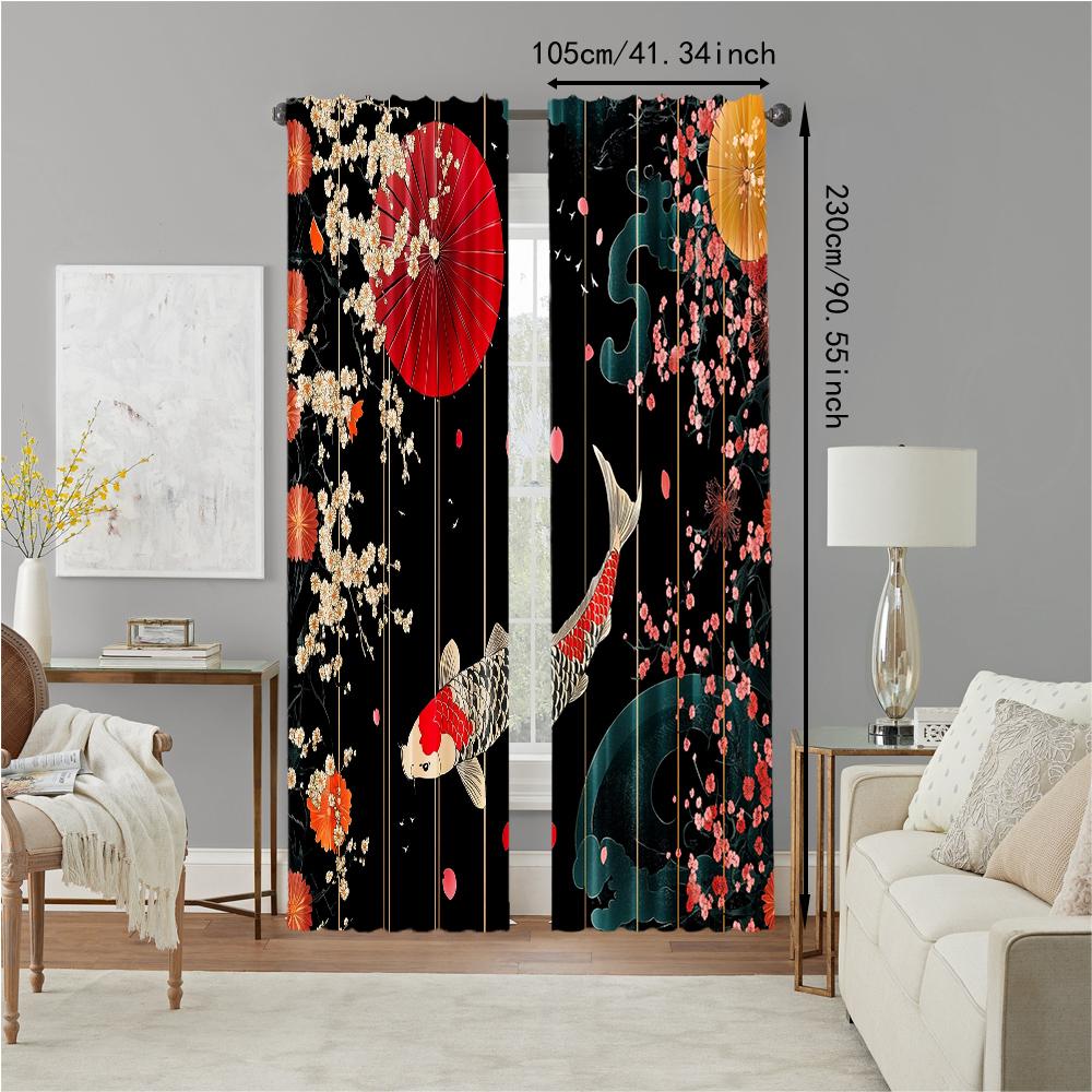 2 pcs   versatile polyester transparent curtains for home decoration Japanese landscape1 for use in bedrooms and living rooms
