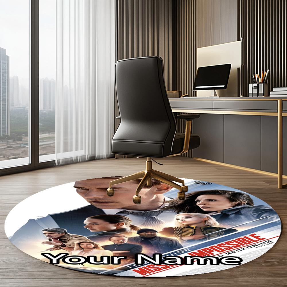 Custom Name Mission Impossible Printed Round Rug Carpet Chair Rug Area Rug Entryway Doormats,for Office Chair Living Room Bedroom Kitchen Room.
