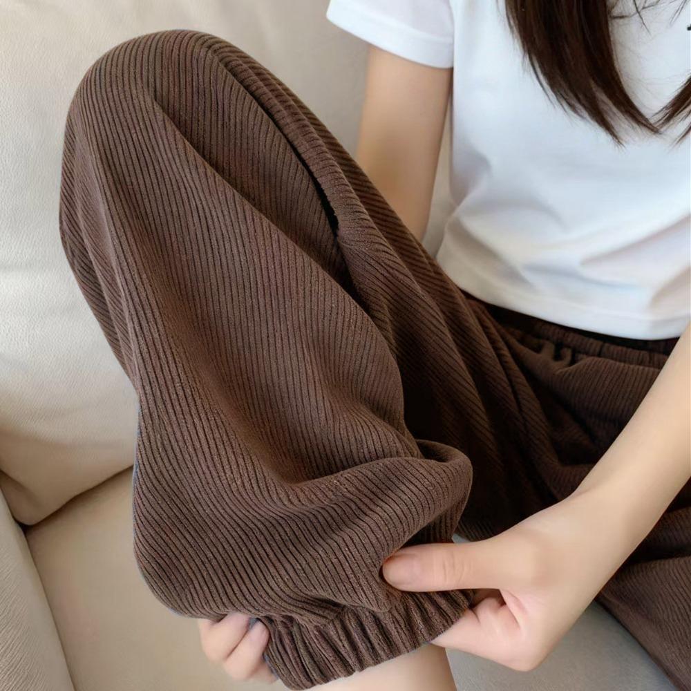 Women's Mid Rise Jogger Pants Loose Fit Harem Pants Thick Corduroy Vertical Stripe Solid Color Streetwear Ankle Length Casual Trousers