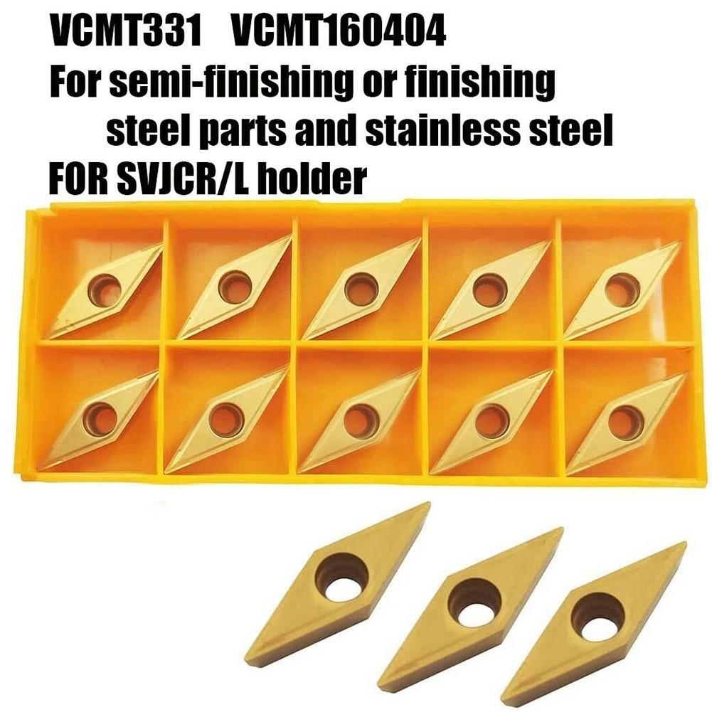 10pcs VCMT331 Golden VCMT160404 Indexable Lathe Turning Tool Carbide Inserts