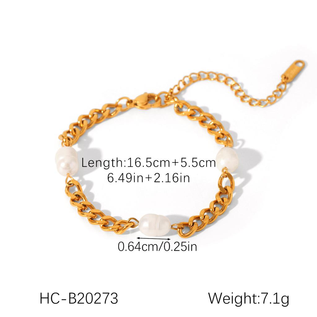 Simple Paper Clip Chain Freshwater Pearl Bracelet Fashion Gold Jewelry Long Lasting