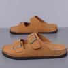 Fashion New Designer Cow Suede Slippers for Men Summer Double Buckle Retro Slipper Shoes Male Solid Color Fashion Casual Flip Flops Man