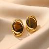 Maillard retro style tiger's eye stone stud earrings women's new Chinese high-end hollow design earrings exquisite simple earrings