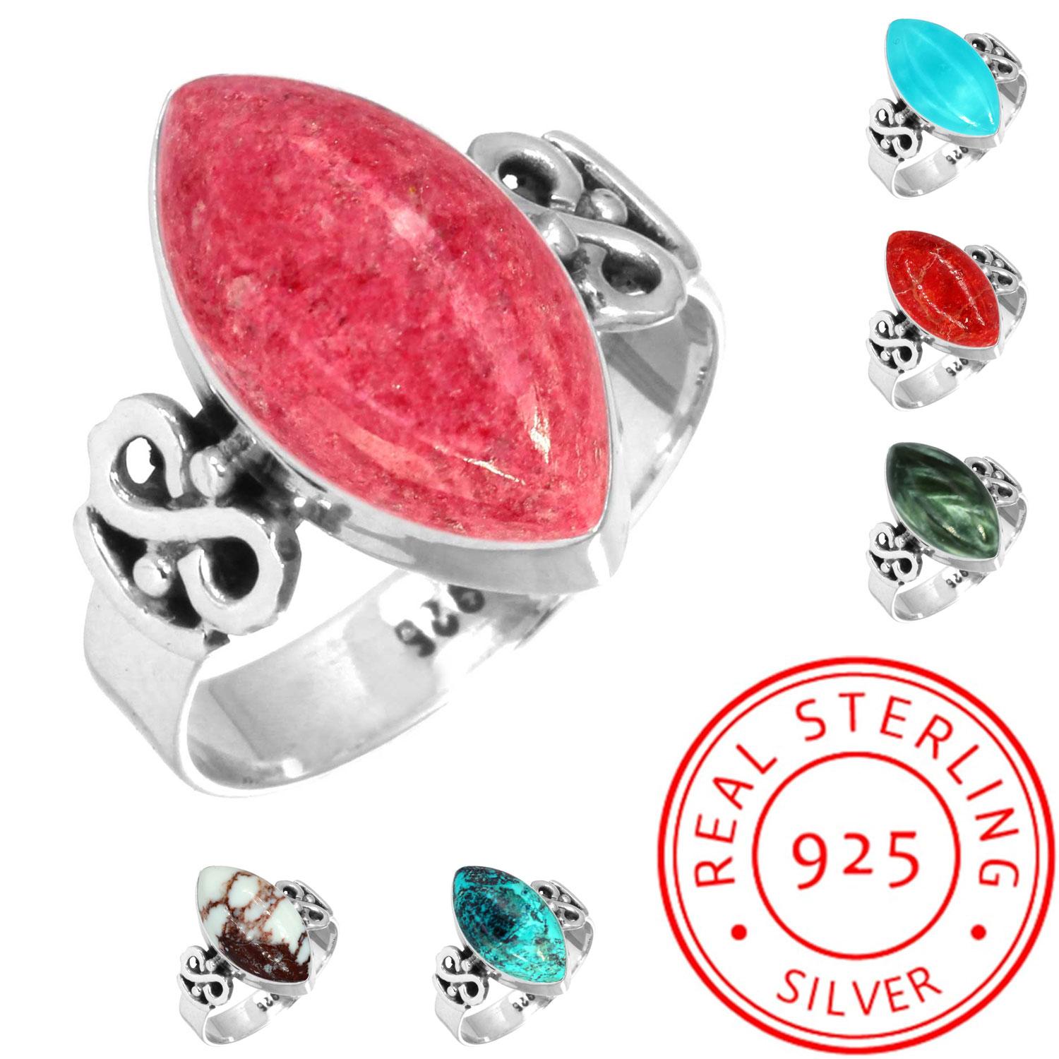 

Кольцо из стерлингового серебра 925 пробы с драгоценными камнями, ювелирные изделия ручной работы, подарок на годовщину, смитсонит, губчатый коралл, серафинит, шаттакит, тулит, дикая лошадь 6.5