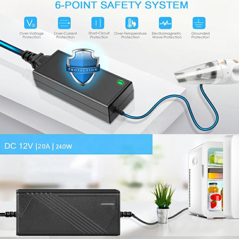 Konwerter AC 110v/220v na DC 12V 20A 240W Gniazdo zapalniczki samochodowej AC/DC Adapter zasilania samochodowego z wentylatorem chłodzącym do Inflatora