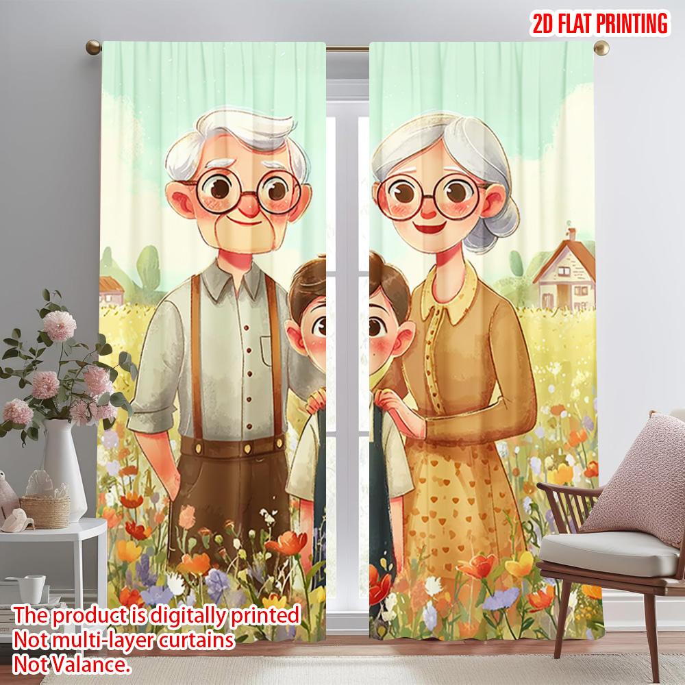 2pcs   plane printing Popular Curtain Panels Enchanting Grandparents1 Versatile 100% Polyester (without rod) Versatile All