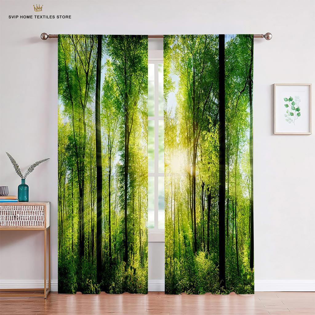 Höstskog Tyllgardiner för Vardagsrum, Sovrumsdekoration, Höstträd, Natursceneri, Skir Voilegardin