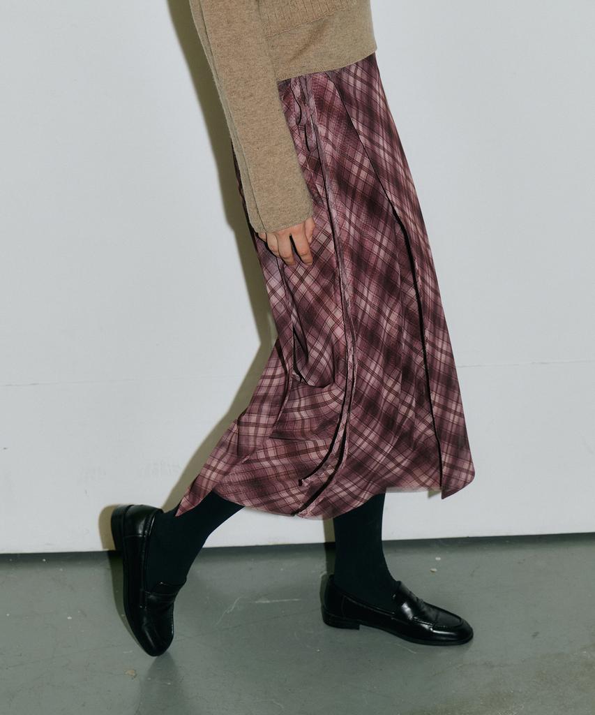 Assenti Check Wrap Long Skirt_Burgundy