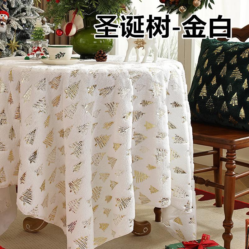 Christmas Tablecloth White Snowflake Atmosphere Tablecloths Festival Party Decoration Table Round Table Fabric for Home Use