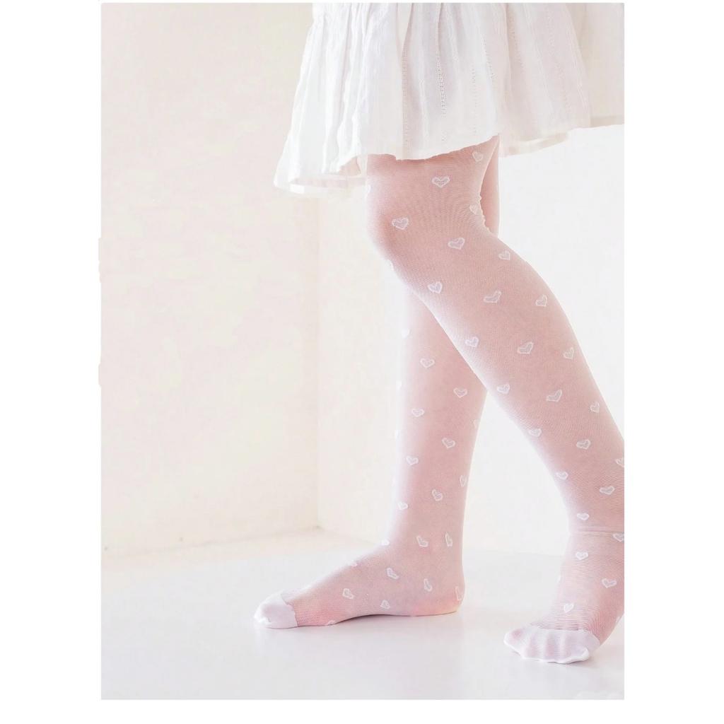 2 Pairs of Baby Girls Pantyhose Children Summer Thin Leggings Love Heart Mesh Stockings Little Princess White Tight Soft Hosiery