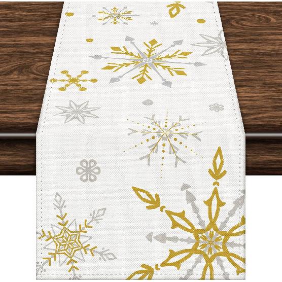 Labeol Snowflake Table Runner, 72x13 Inch White and Gold Christmas Table Runner for Christmas Party Kitchen Dinner Decor (Gold)