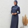 Damen 3-teiliger bescheidener Burkini Badeanzug in Marineblau mit Hijab, durchgehend langärmeliges Badekleid & Hose mit hohem Bund