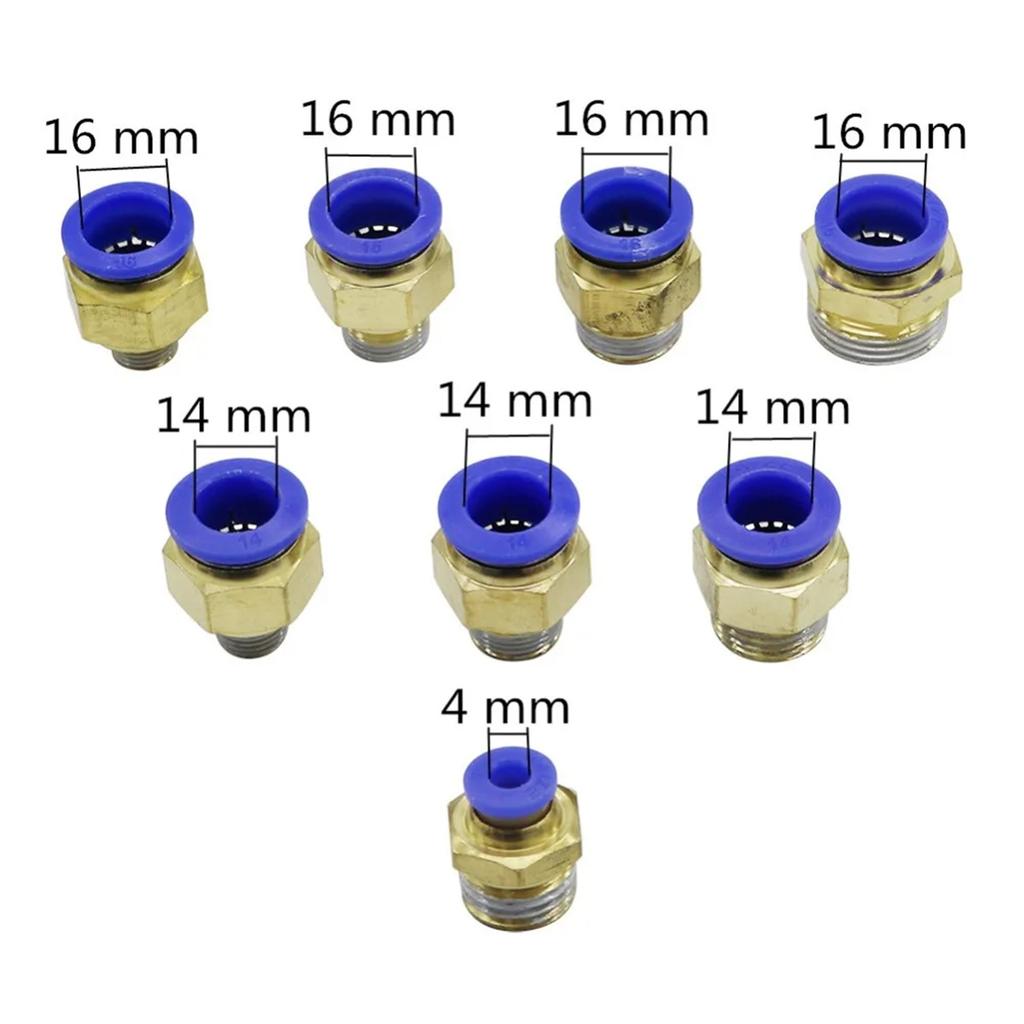 PC Male Thread Brass Pneumatic Quick Connectors 4~16mm Pipe to /8" 1/4" 3/8" 1/2" 3/4" Male Thread Air Pump Straight Joints 2Pcs