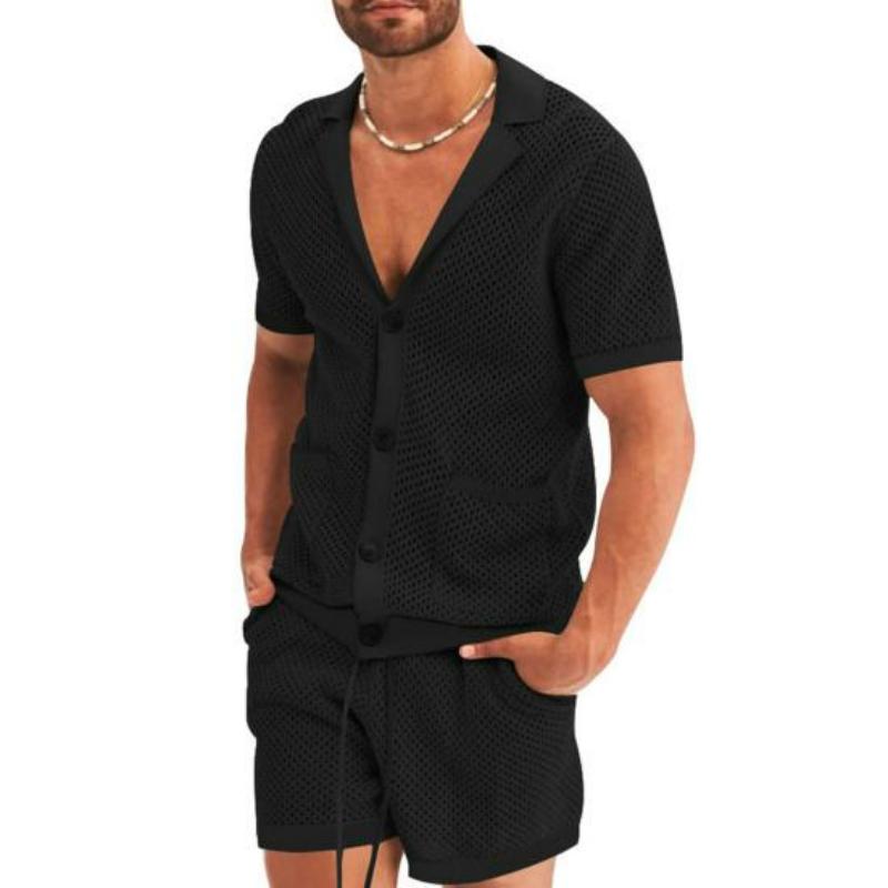 

Мужской летний спортивный костюм с коротким рукавом + шорты, комплект из 2 предметов S чёрный