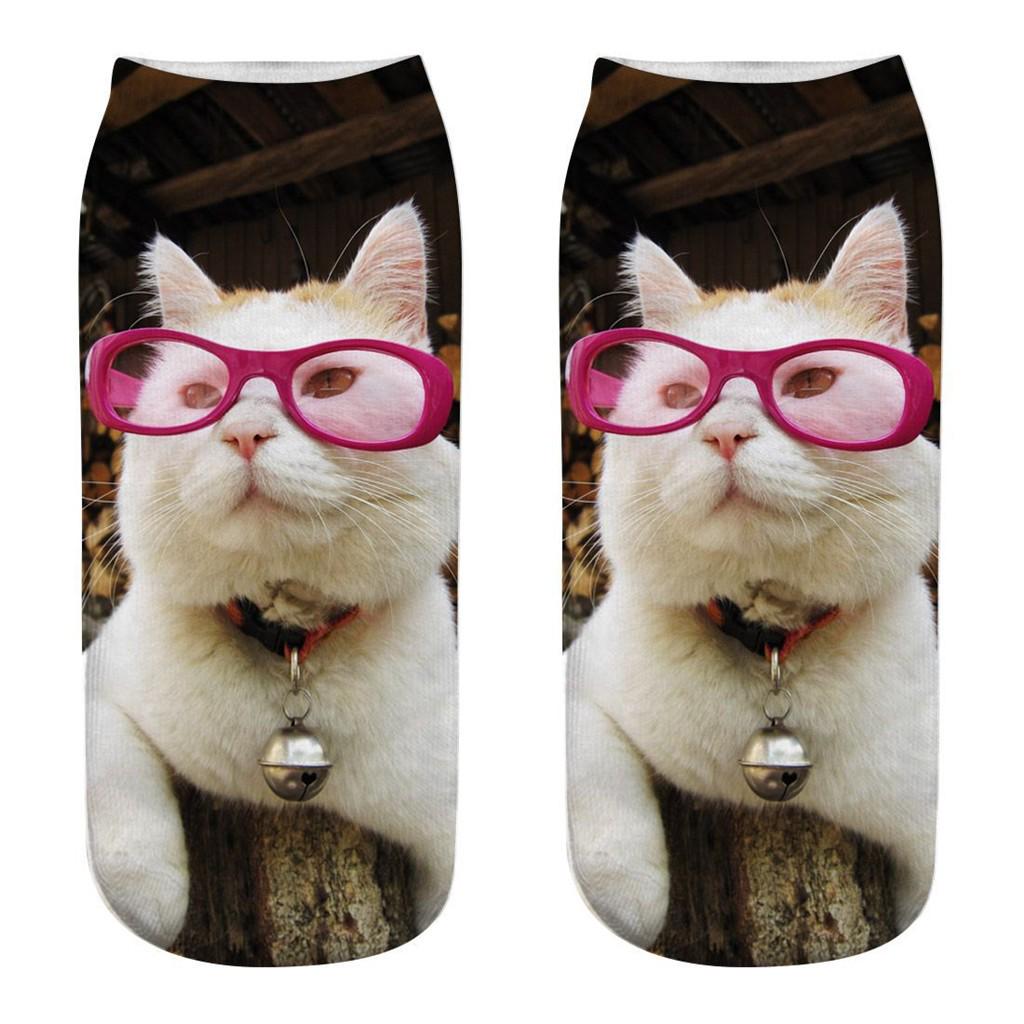 Women 3D Novelty Crazy Funny Cat  Socks Cute Colorful Cartoon Low Cut Socks