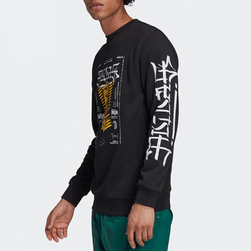 Adidas Originals Letter Print Sports Crew Neck Long Sleeve Pullover Sweatshirt Men Sweatshirt Black GD6001