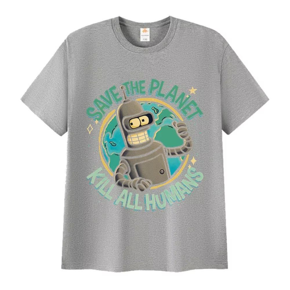 Divertenti Salva il Pianeta Uccidi Tutti gli Umani Robot Meme Grafica Magliette da Uomo Donna Abbigliamento Casual Maglietta a Maniche Corte Oversize Top