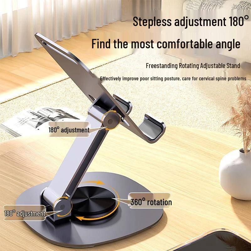 Adjustable Foldable Aluminum Phone & Tablet Holder - Rotating, Portable, and Ideal for Live Broadcasts