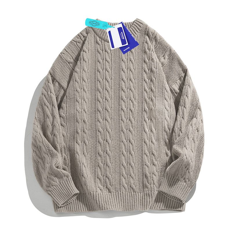 Wassup Trendy Jacquard Sweater for Men, Round Neck, Loose Fit, Ins Style, Versatile, Autumn and Winter Retro Knit Top