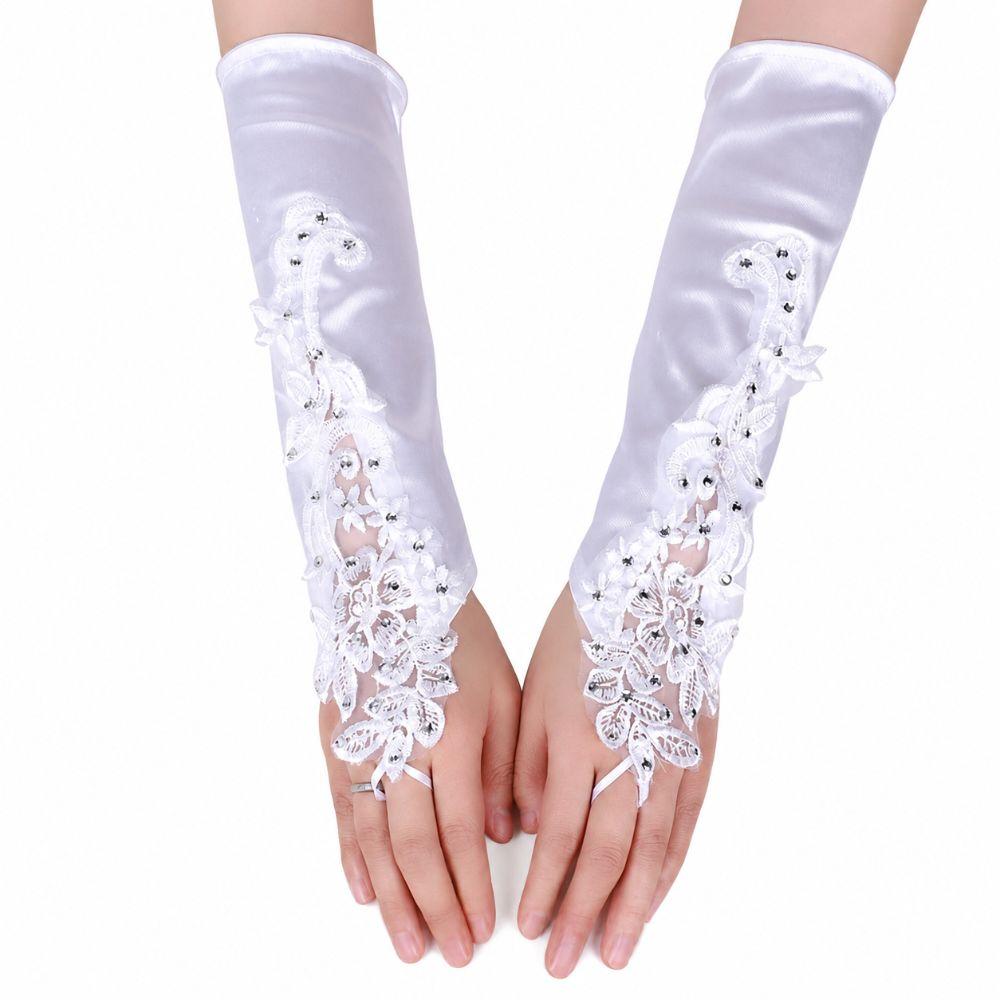 1Pairs Sunscreen Women Lace Gloves Fingerless Bridal Gown Mittens Performance Gloves Party Dress