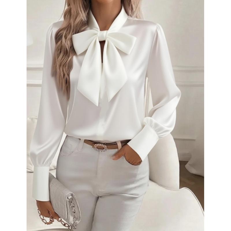 2025 Satin Bow Long Sleeve Women's Blouse – Autumn Collection