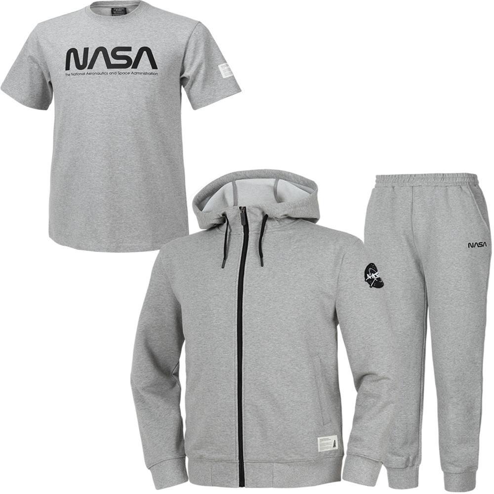 Nasa Unisex Sweat Hoodie Jacket + Jogger Pants + Short Sleeve T-Shirt 3-Piece Set [Light Melange] 95