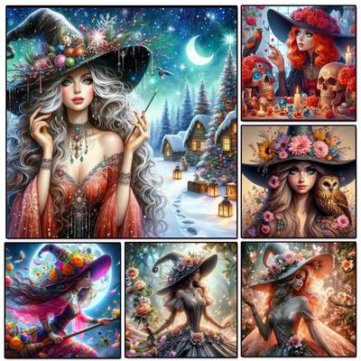 Wunderschönes Hexenmädchen-Eulen-Diamantgemälde, neu 2024, Kreuzstich-Set, vollständige Diamant-Mosaik-Stickerei, Heimdekoration, Halloween-Kunst