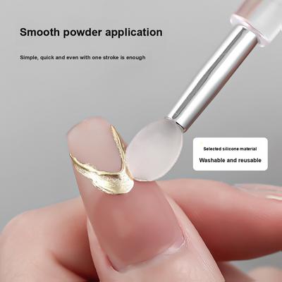 2 Pcs Nail Stamping Silicone Stick Mirror Brush Aurora Glitter Powder Multi-Function Brush Washable Nail Art Tools