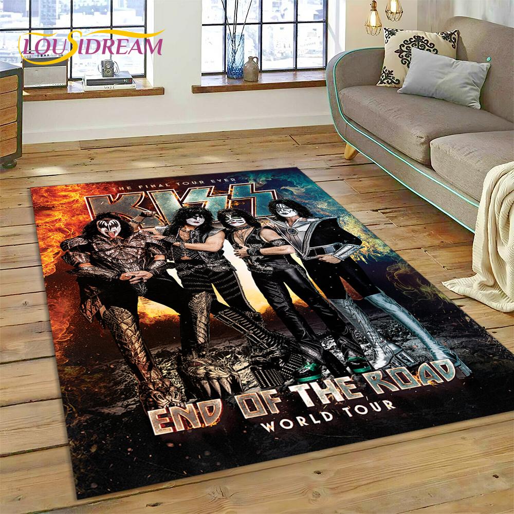 Neuester Kiss Rock Heavy Metal Band Teppich für Wohnzimmer Schlafzimmer Heimdeko, rutschfeste Bodendekoration für Sofa Fußmatte