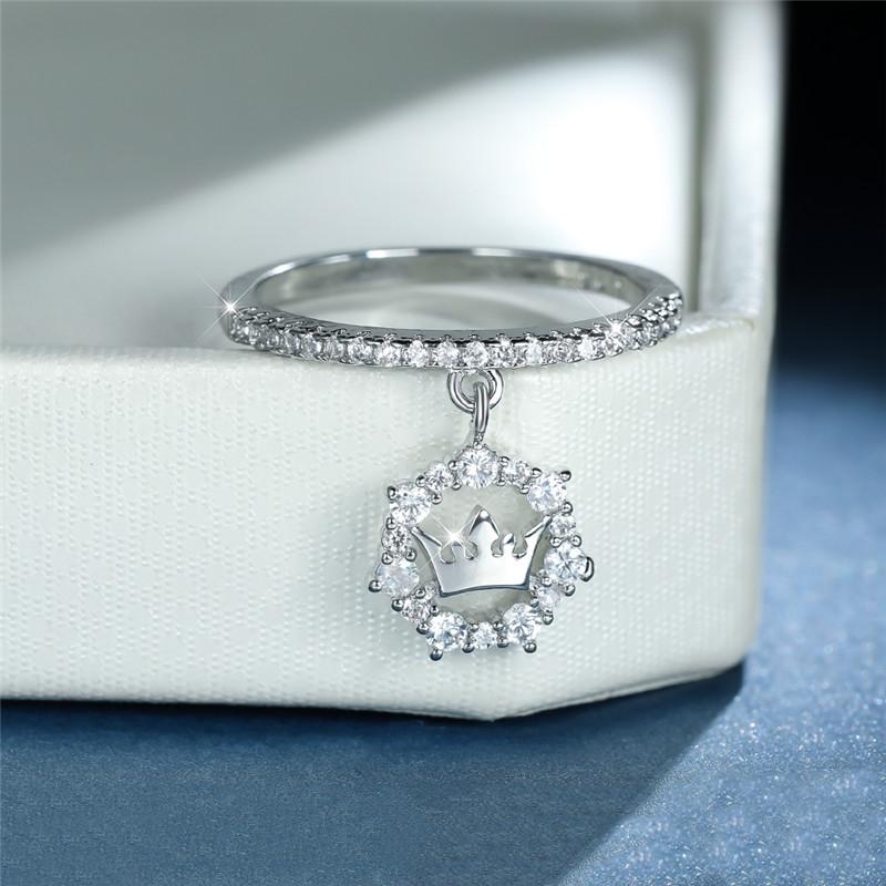 Queen King Crown Color Silvergold Rings For Women Female Cute Princess Crown Pendant Ring Stone Inlay Ring Engagement Wedding Band Ring