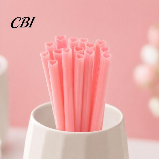 Heat Resistant Straw Heart Shaped Straws, Food Safe PP Disposable Drinking Rounded Grade Lip Design Comfortable Sip Straws for Cocktail, Birthday