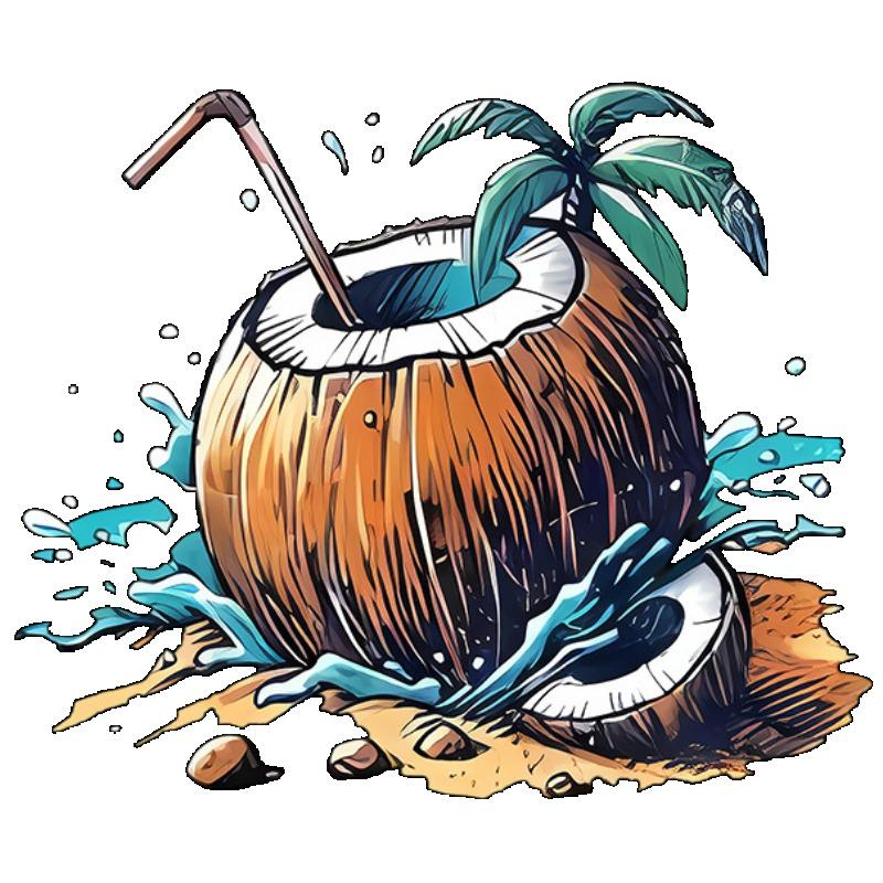 Rundhalsshirt Schwarz Kokosnuss-Cocktail mit Palme und Strohhalm Sommer Strandurlaub Kleidung