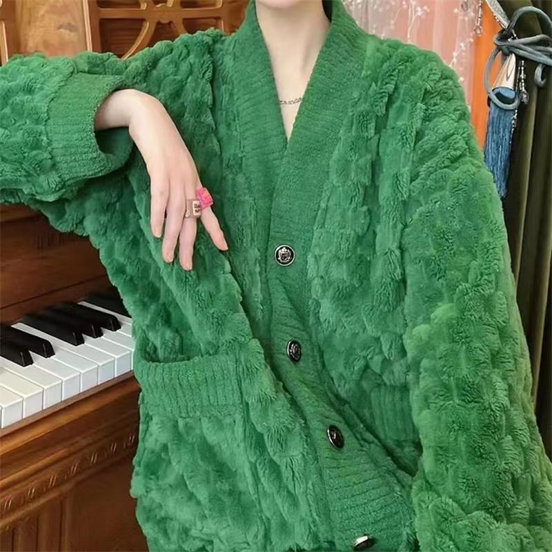 

Женский фланелевый кардиган с мехом для дома, однотонный, свободный, коралловый флисовый пижамный комплект, осенне-зимние брюки, комплект из двух предметов, полосатый красный 5XL