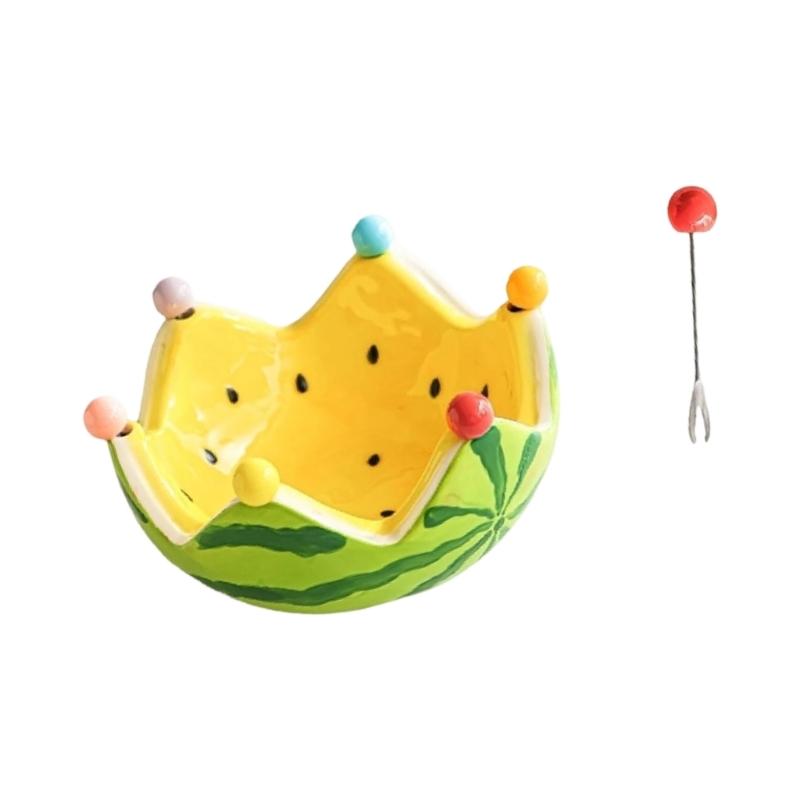 Ceramic Watermelon Snacks Platter Includes 6 Stainless Steel Fruit Forks Tableware For Family Gatherings Barbecues