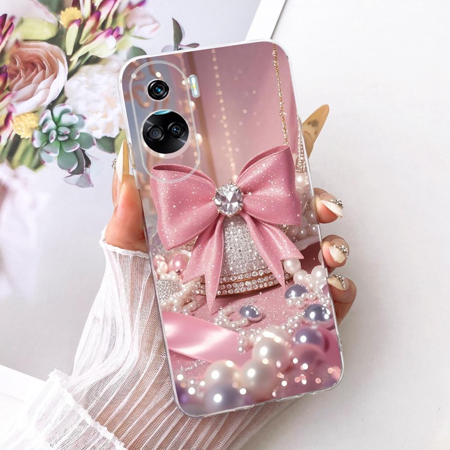 For Honor 90 Lite Case CRT-NX1 Stylish Bow Flowers Painted Cover Soft Slim Phone Case For Honor 90 Pro Honor90 Lite 90Pro Fundas