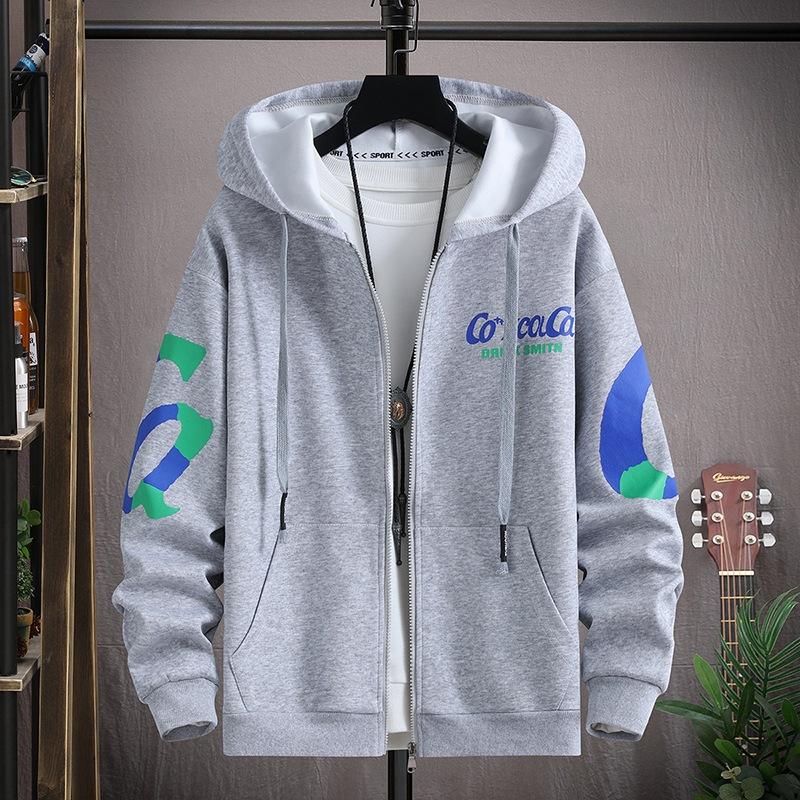 

Осень Новый Кардиган Свитер Мужской Свободный С Капюшоном Модный Принтованный Пальто Подростковый Трендовый Спортивный Жакет 3XL серый